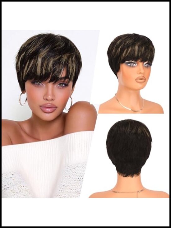 100% Virgin Human Hair Pixie Cut Wig for Black Women, Lace Front Glueless Short main image 4